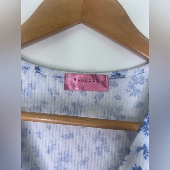 Ragdoll Blue Floral Wrap Top Y2K Baby Tee Cottagecore Soft Girl 90s - Picture 2 of 4